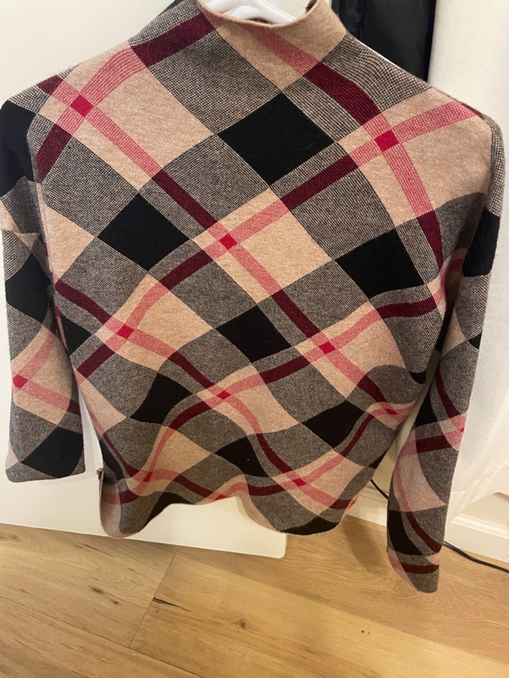 Rachel Zoe Plaid Cowl Neck Sweater in Tan, Black and Burgundy